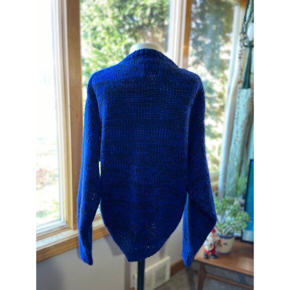 Vtg Visage Hand Knit Garment Men's‎ Chunky Ski Sweater Blue Geometric 80s - Picture 3 of 9